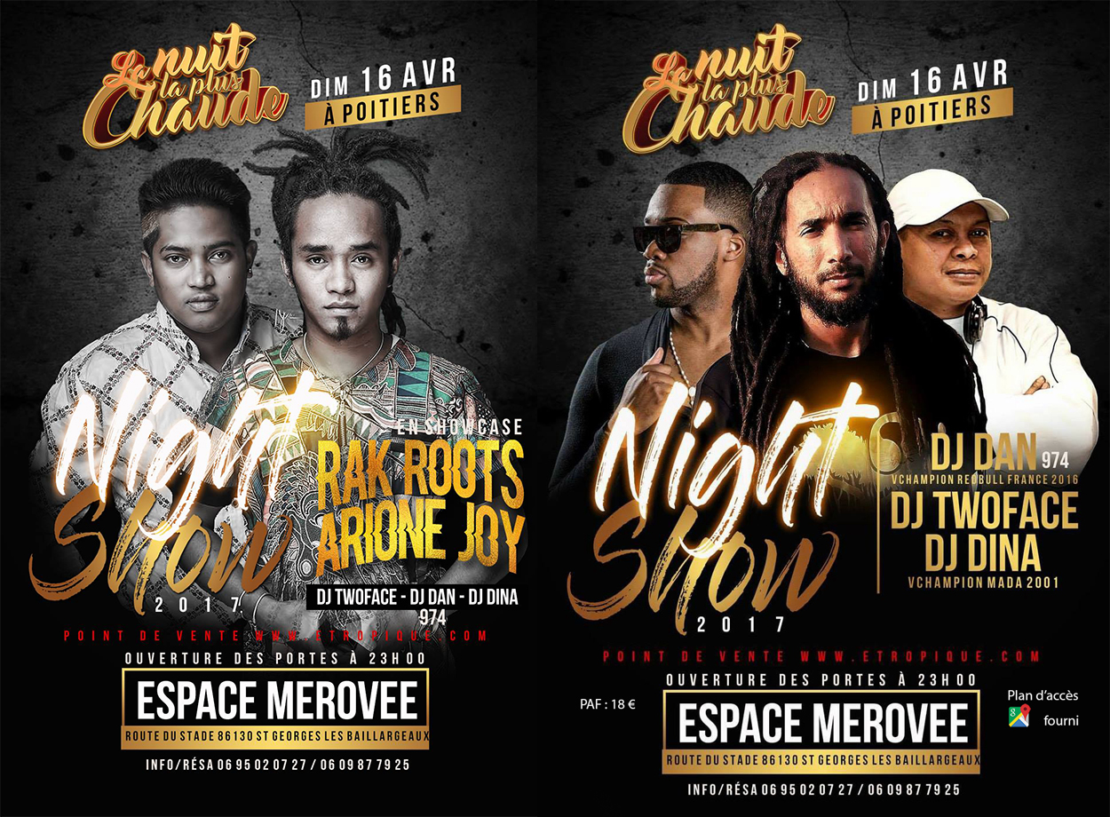 Rak Roots et Arione Joy NIGHT SHOW 2017, Poitiers le dim 16 Avril 2017